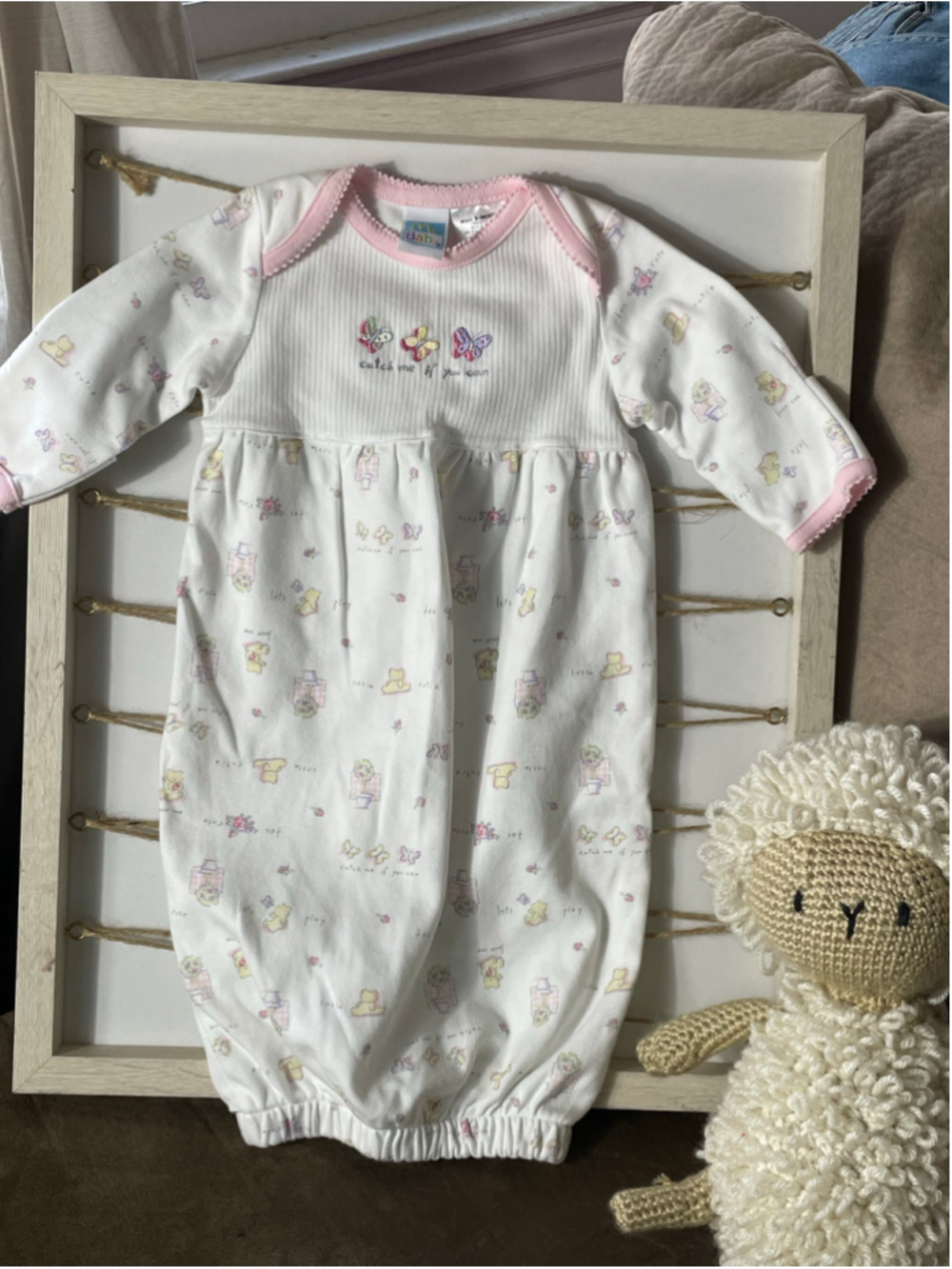 Vtg 90s McBaby McDonalds Pastel Butterfly Sleeper Gown 0-3M Nurserycore Ribbed